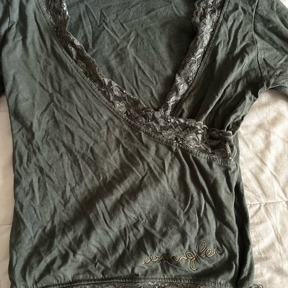 Wrangler Olive Lace Wrap Top - Picture 2 of 4
